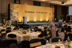 Maybank iftar or buka puasa design reference with corporate iftar stage and dining