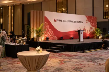 CIMB Bank corporate raya celebration design reference with corporate raya reception stage
